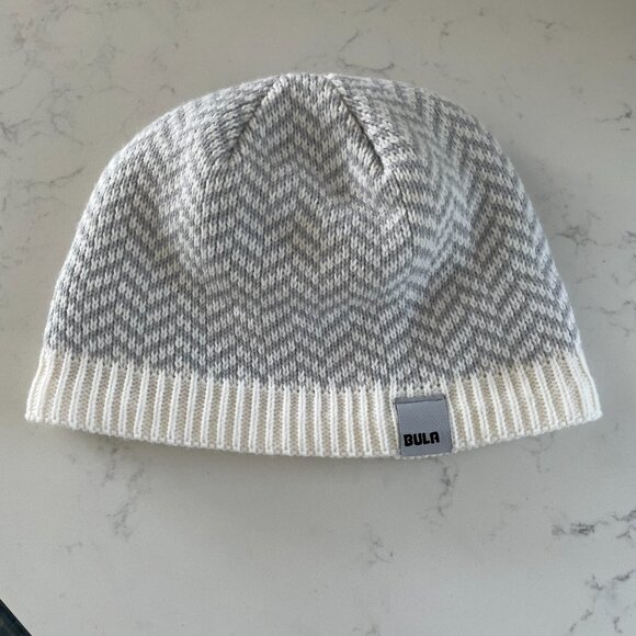 Bula Outdoor Cozy Acrylic Herringbone Print Knit Beanie Toque Grey White Unisex - Picture 9 of 9